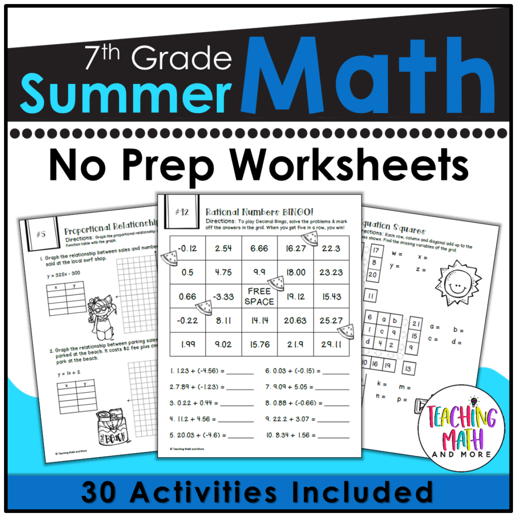 7th Grade Summer Packet - Teaching Math and More