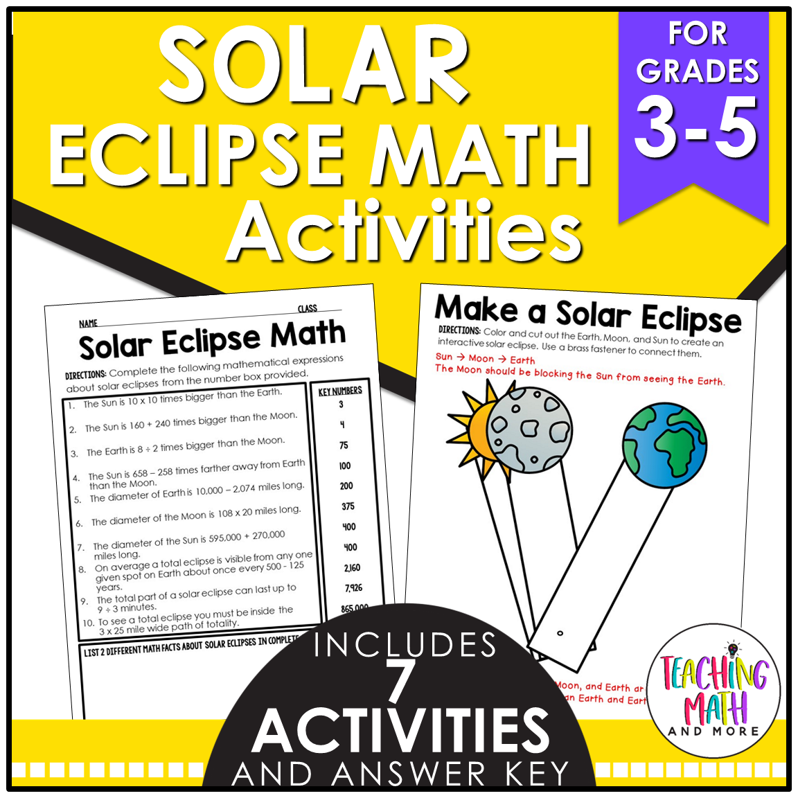 Solar Eclipse Elementary Math Activities - Teaching Math and More